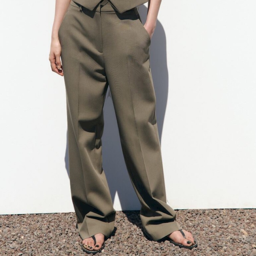 Zara pleated dress wide leg trouser brown khaki olive for fall
